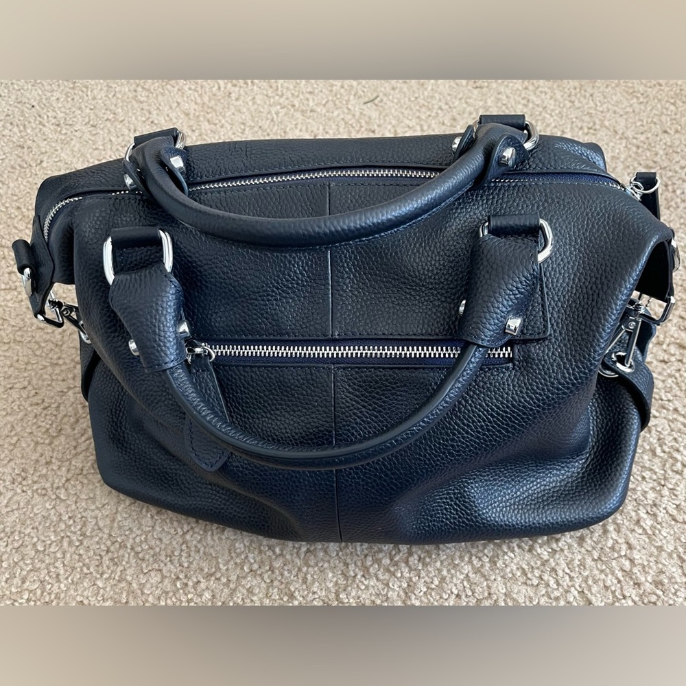 Heshe Dark Blue Leather Top Handle Purse Bag